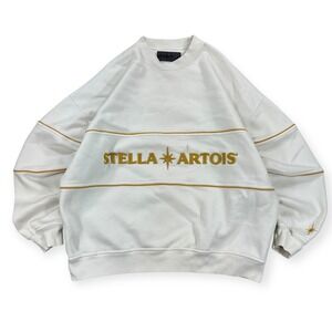 Abercrombie Fitch Sweatshirt Men's Large White Gold‎ Stella Artois Crewneck Beer